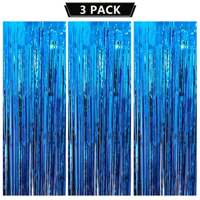 PartyWoo Foil Fringe Curtains Blue, 2 pcs 3.3x6.6 ft Blue Streamers, F