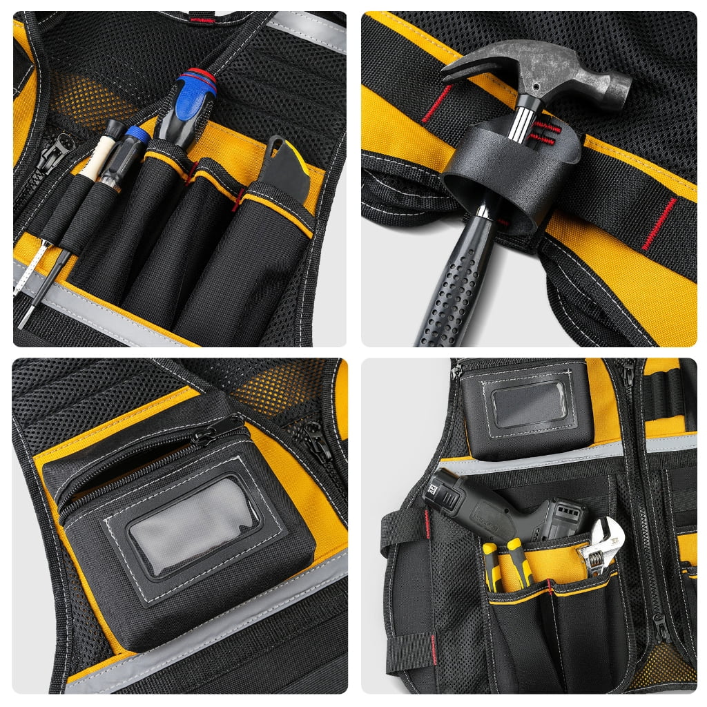 JZROCKER High Visibility Tool Vest with Adjustable Size, Comfortable Workwear Breathable Oxford Fabric for Maintenance Personnel
