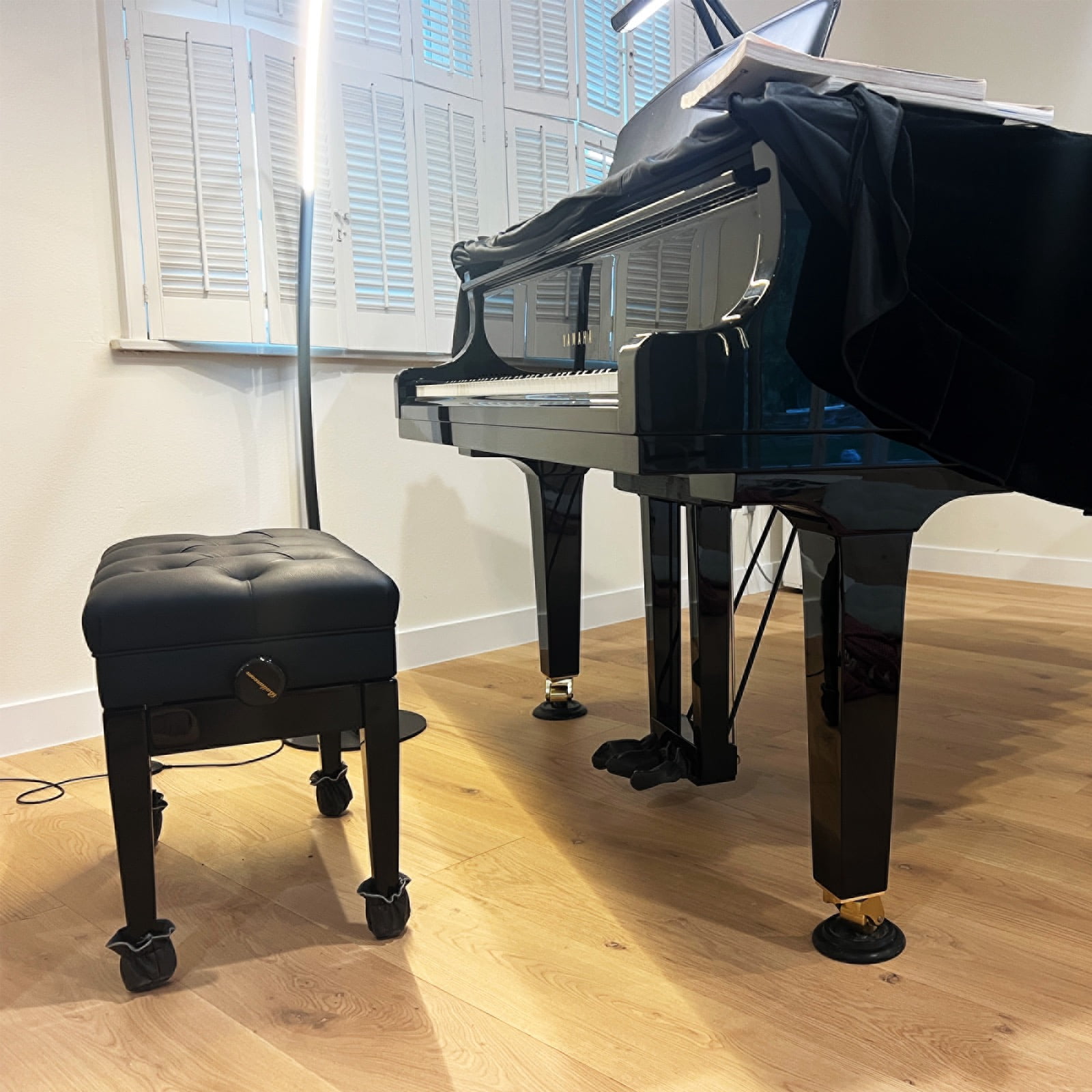 Adjustable Piano Bench Stool -  High-Gloss, Storage for Sheet Music, Imported Wood