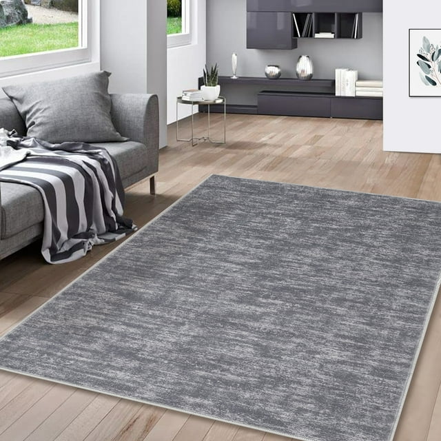 GlowSol 4' x 6' Gray Solid Area Rug Soft Low-Pile Non-Slip Modern Machine Washable Area Rug Indoor Carpet for Living Room Bedroom Kids Room