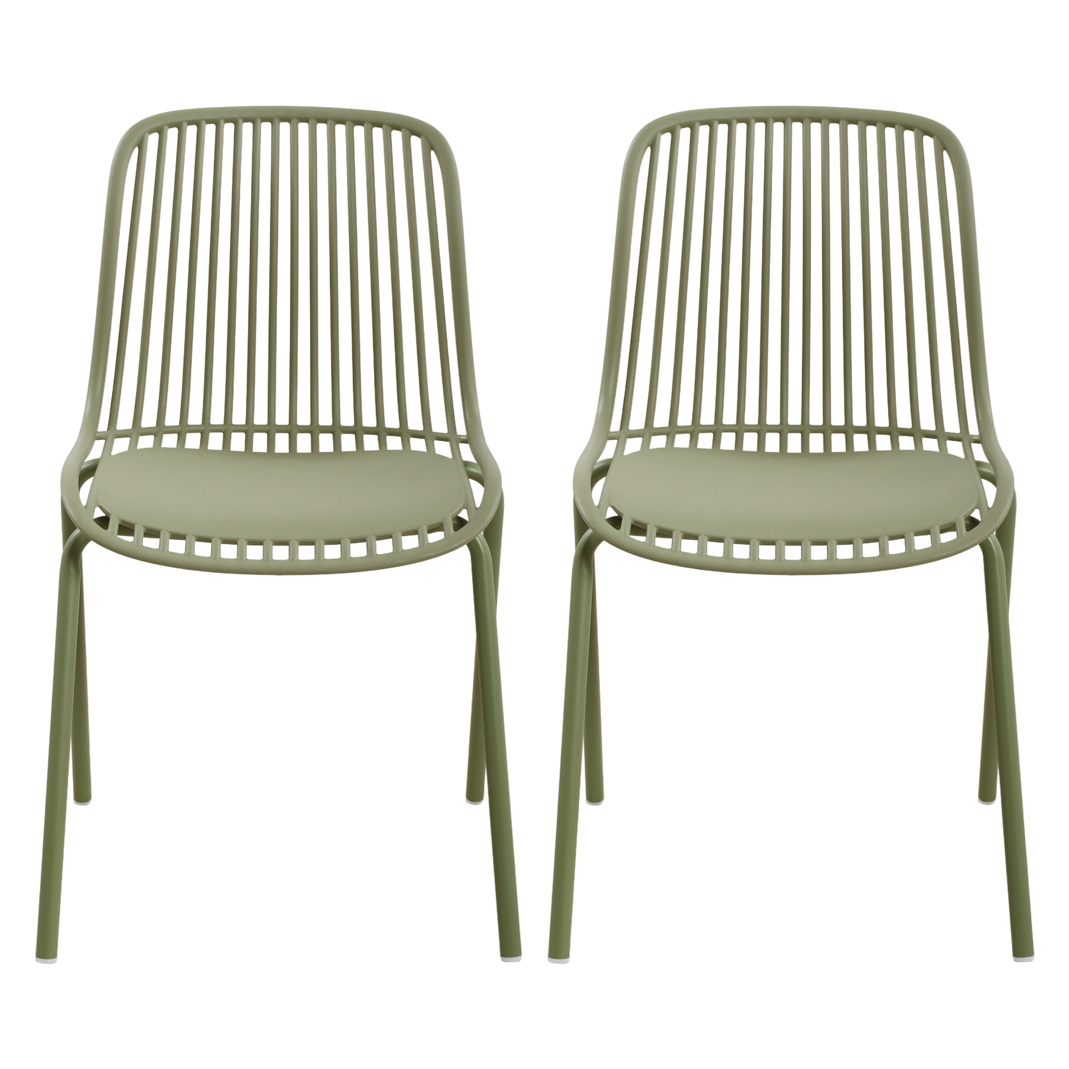 Christopher Knight Home Modern Plastic Outdoor Dining Chairs with Iron Legs, Sage Green, Set of 2