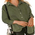 thumbnail image 1 of Women Trendy Jean Shirt Lapel Long Sleeve Button-Up Relax Fit Denim Blouse, 1 of 5