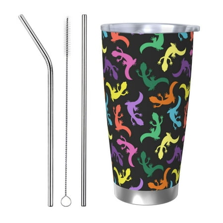 

Cauagu Colorful Lizards Pattern 20oz Tumbler Stainless Steel Vacuum Insulated Tumbler with Lid Insulated Coffee Mug Thermal Cup with Splash Proof Sliding Lid-Straw Three-piece Set