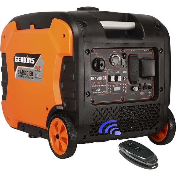 Genkins 4500 Watt Portable Inverter Generator Quiet Operation True 30 Amp RV Camping Ready Remote Controller & Electric Starter