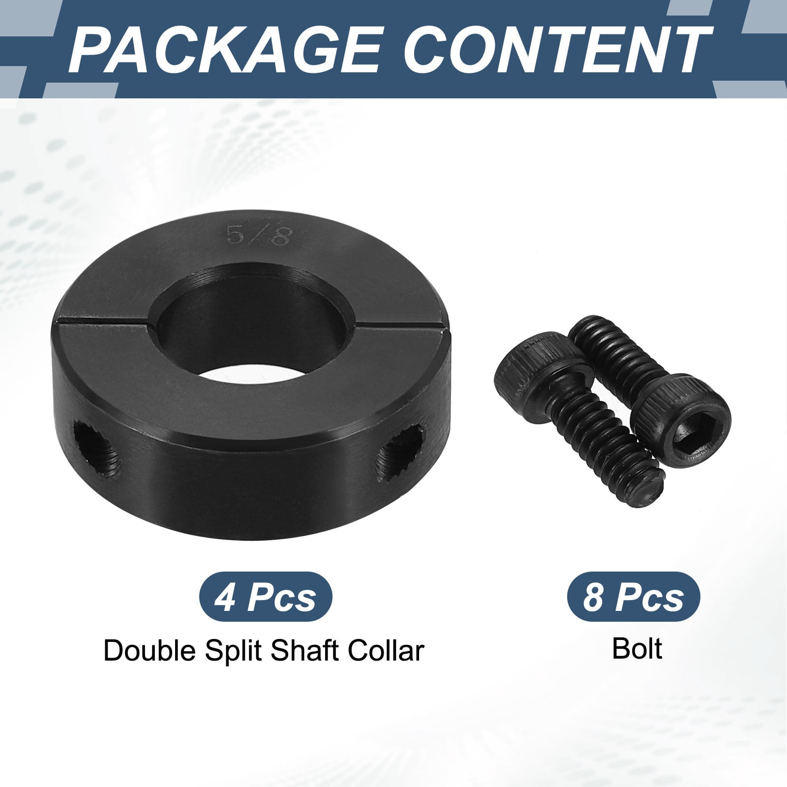 4Pcs 5/8" Bore Double Split Set Screw Shaft Collar OD 1-5/16", Black