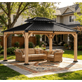 thumbnail image 3 of Clouddwell 12' × 14' Cedar Wood Hardtop Gazebo with Ventilated Double-Tier Metal Roof for Outdoor Patio & Backyard, 3 of 11