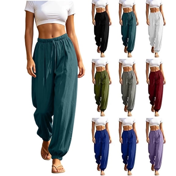 Women's Summer Harem Pants Casual Elastic Waist Flowy Loose Fit Yoga Pants Drawstring Lightweight Loungewear Jogger Pants Dark Blue XXL