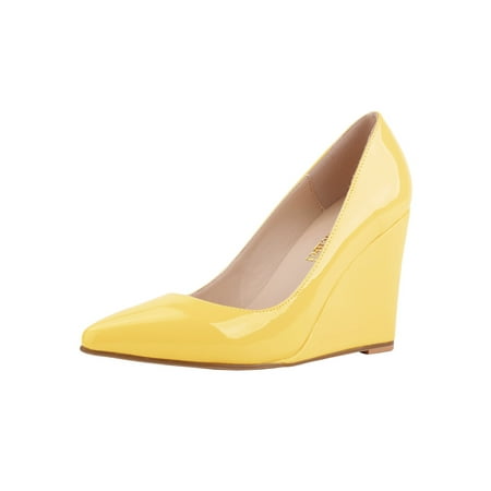 

Tenmix Womens Dress Shoe Comfort Wedge Heel Pumps High Heels Wedges Pointed Toe Ladies Non-Slip Fashion Yellow 8