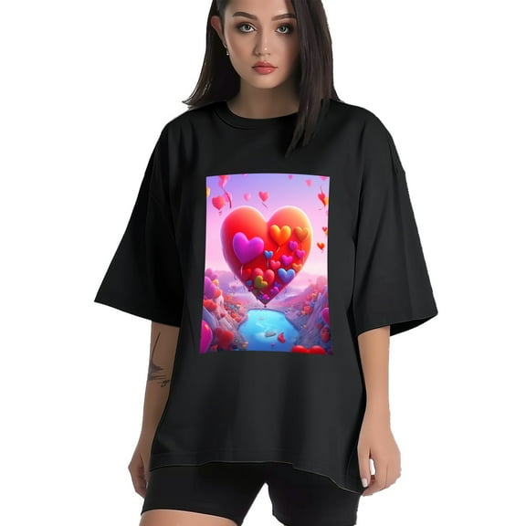 Plus Size Shirt for Women Black Tops for Women Short Sleeves Shirt for Women Valentine's Day (21) T Shirt Crewneck Shirt for Women XS
