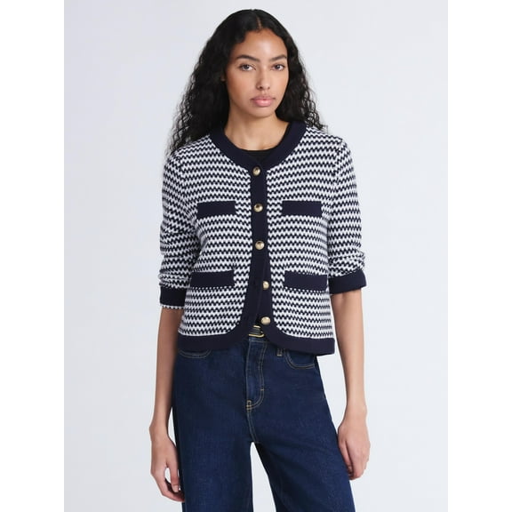 Free Assembly Women's and Women's Plus Textured Cardigan Sweater with Welt Pockets, Lightweight, Sizes XS-4X