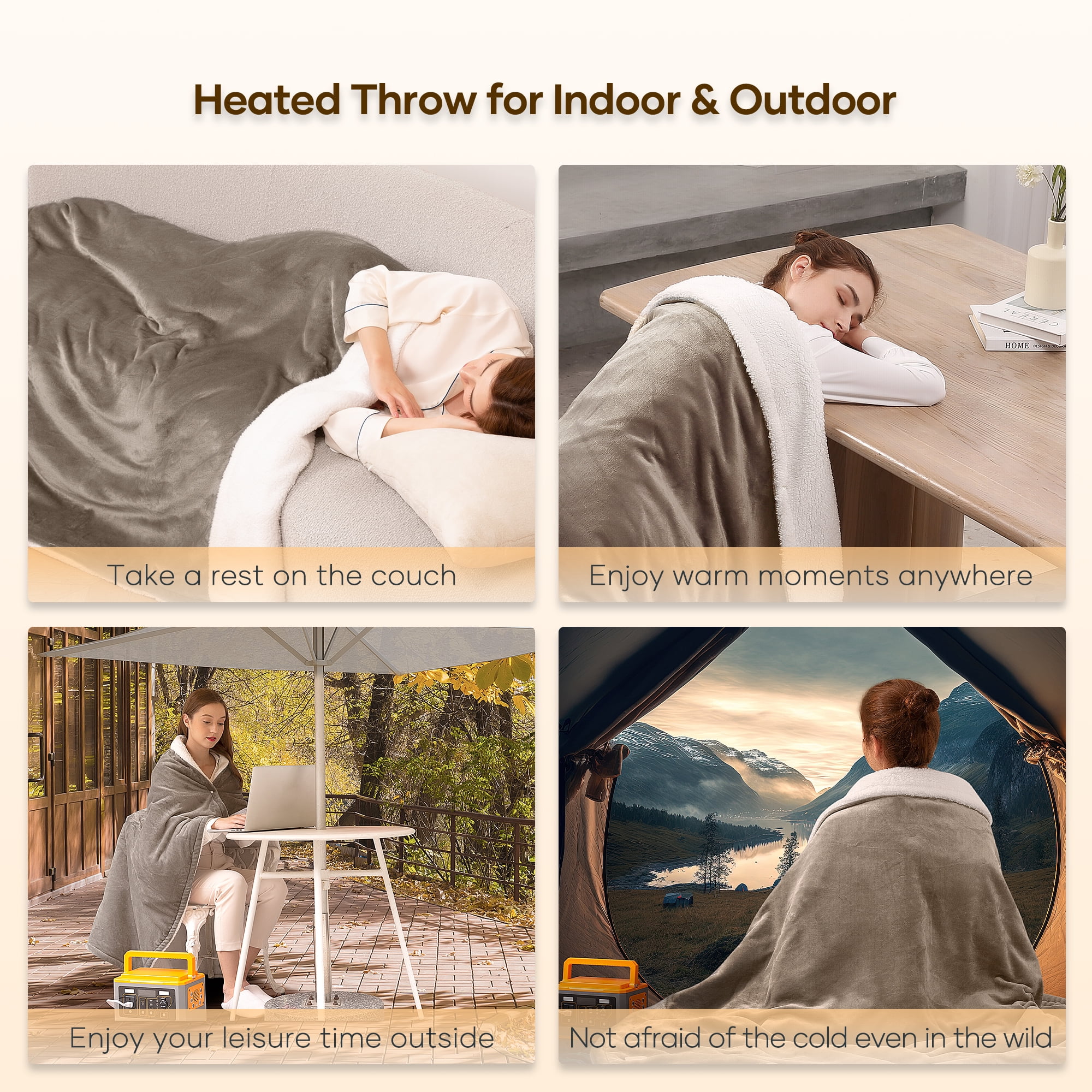 MaxKare Heated Throw Blanket, Electric Blanket with 6 Heating Levels & 4H Auto-off, Machine Washable, 50" x 60", Linen & White