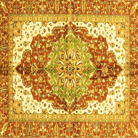 Ahgly Company Machine Washable Indoor Square Persian Yellow Traditional Area Rugs, 4' Square