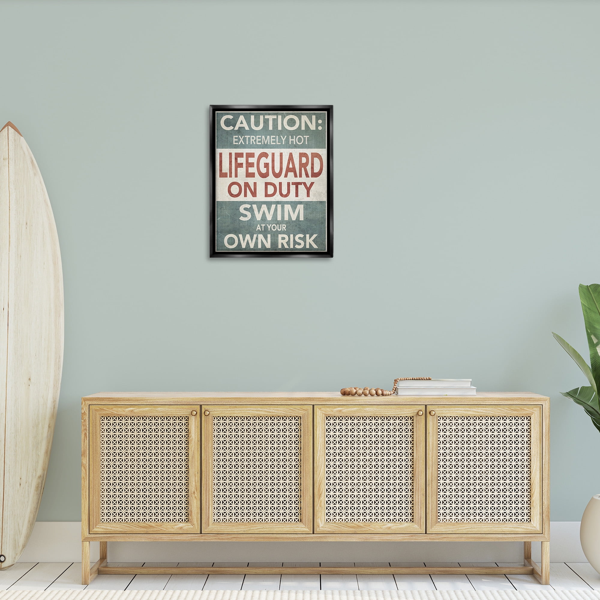 Stupell Industries Funny Swim at Own Risk Typography Painting Black Floater Framed Canvas Art Print Wall Art, 25 x 31