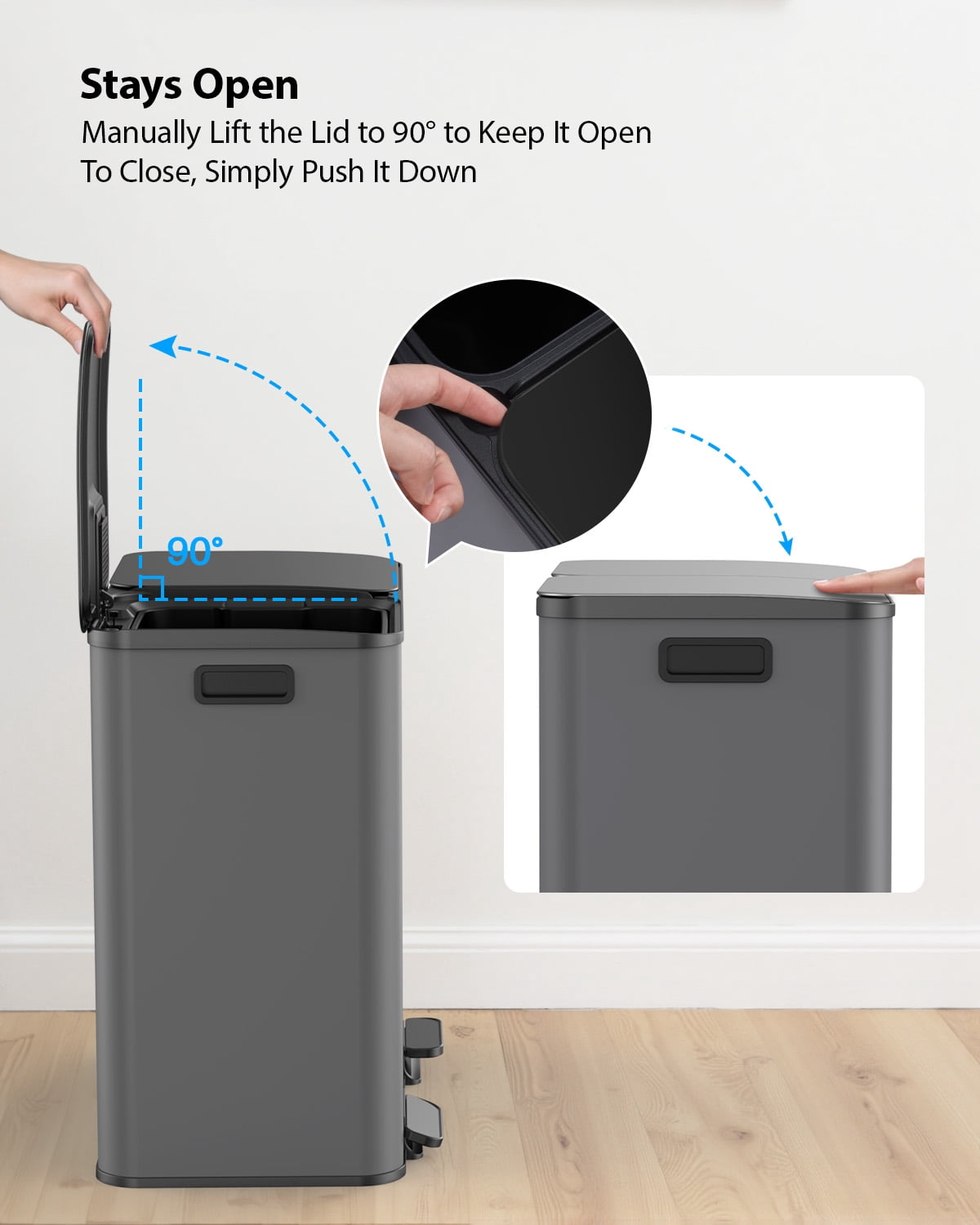 Kitchen Trash Can with Lid, 2 x 10.5 Gallon Garbage Cans for Kitchen, Step Trash Bin, Stainless Steel Trash and Recycle Bin Combo for Kitchen