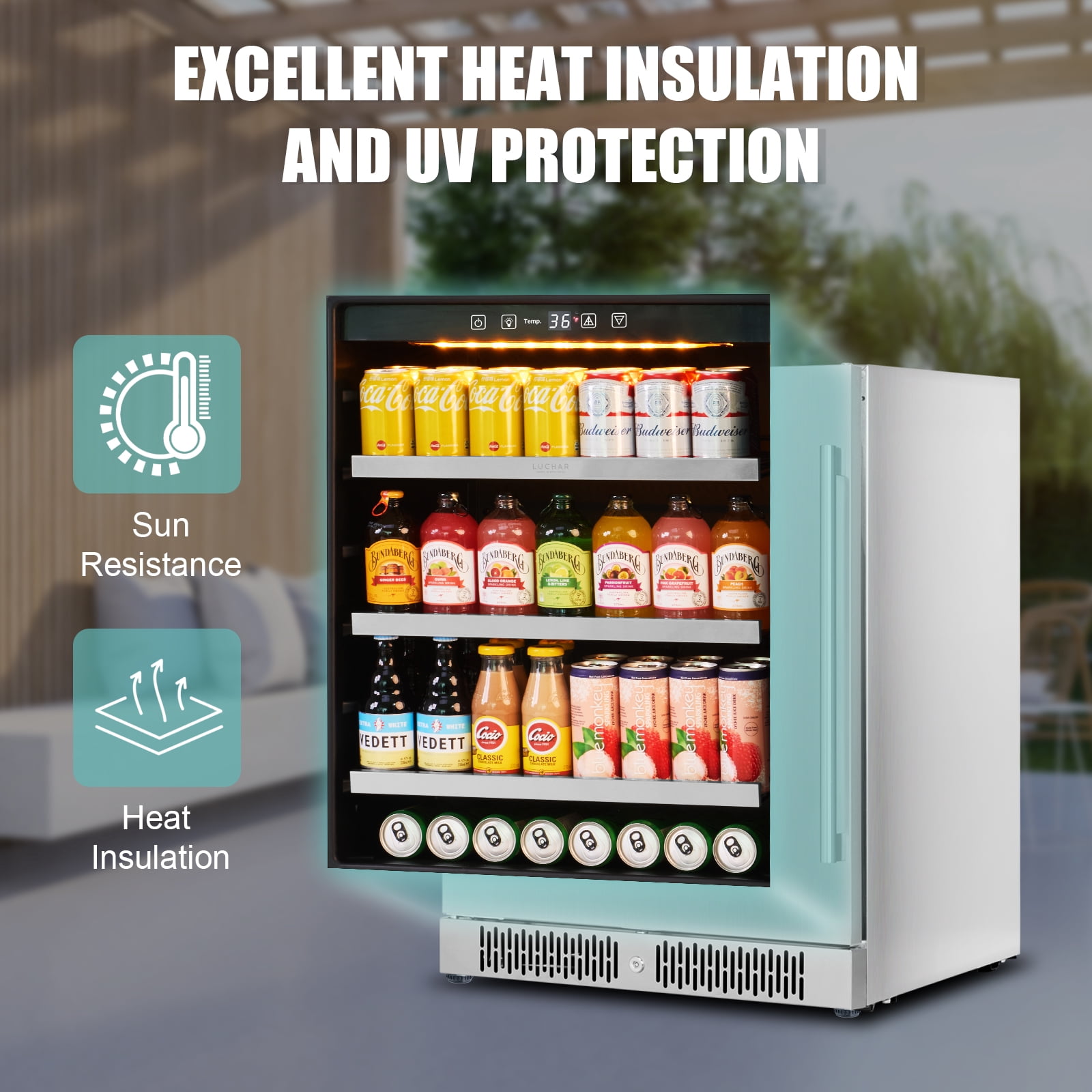 Luchar 24 Inch Beverage Refrigerator, Stainless Steel Door Outdoor Fridge Holds 164 Cans