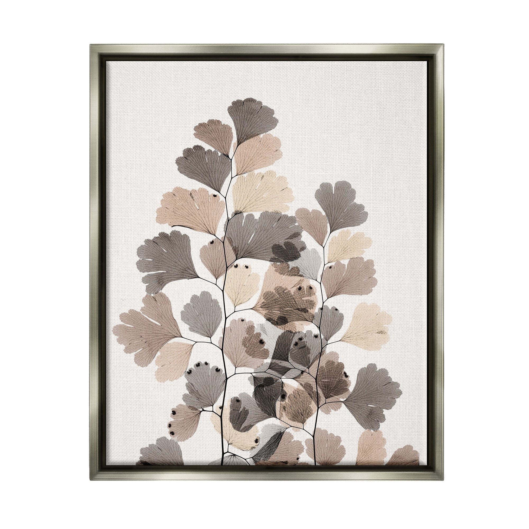 Stupell Industries Modern Ginkgo Leaf Arrangement Translucent Brown Grey Leaves Luster Gray Framed Floating Canvas Wall Art, 16x20, by Albert Koetsier