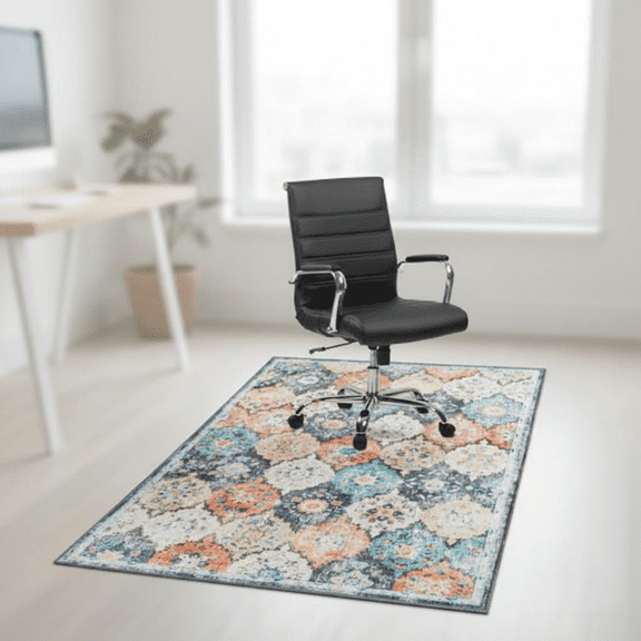 48x36 Inch Office Chair Mat for Hardwood Floors and Low-Pile Carpet, Anti-Slip Rolling Desk Mat Protects Floors from Computer Chair Casters, Blue and Orange Design