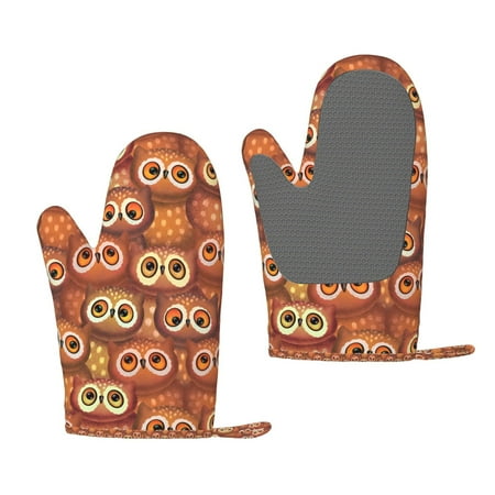 

Zeuib Brown Owl Print Oven Mitts Oven Gloves with Non-Slip Silicone Heat and Slip Resistant Cooking Mitt Set for Cooking and Baking (2 Count)