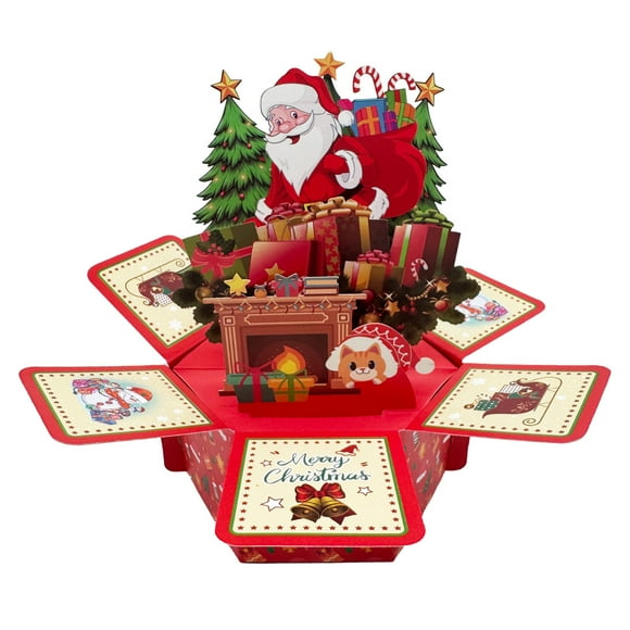 JZCHUNTOY 1 Pce Carte de Vœux Hexagonale Pop-Up, Décoration de Noël Père Noël 3D pour Arbre de Noël Fournitures de Fête à la Maison
