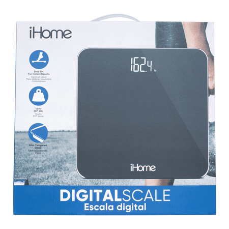 IHOME DIGITAL BATTERY POWERED BATHROOM SCALE WITH FIT+ PERSONAL COACH APP, FSA AND HSA ELIGIBLE, BLACK, 397 LBS CAPACITY