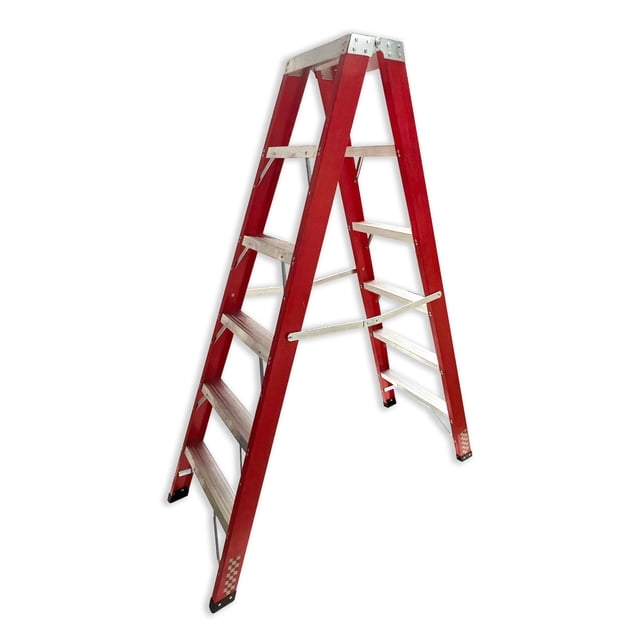 Escalera Tijera Doble Fibra De Vidrio 5 Peldaños REFORZADA Roja