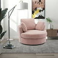 thumbnail image 2 of Swivel Barrel Chair, Modern Oversized Chenille Upholstered Swivel Single Sofa Chair Armchair with Metal Base and 3 Removable Pillows, Comfy Round Leisure Lounge Chair Reading Chair for Office, Pink, 2 of 7