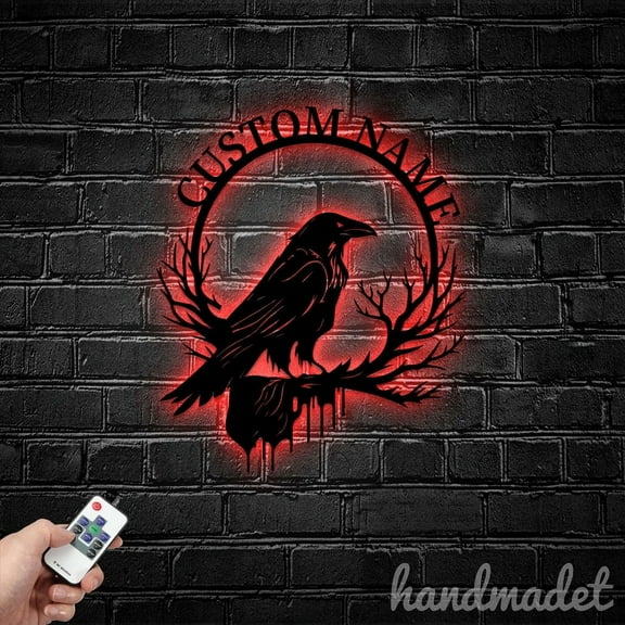 Handmadetneonsign Raven Metal Wall Art Light, Raven Metal Sign Wall Decor, Wild Life Metal Decor 50176
