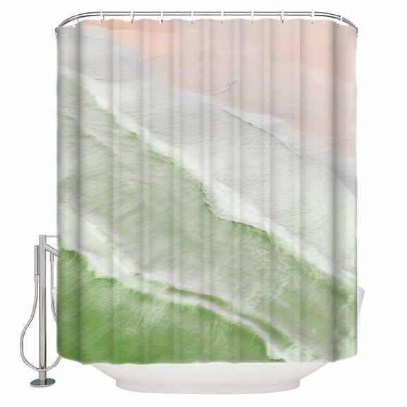 Shower Curtain Bathroom Set Bohemian Beach Waves Grass Green Gradient Waterproof Fabric Shower Curtains with Grommets&Hooks Coastal Nautical Privacy Bath Curtain for Bathtub 36x72in