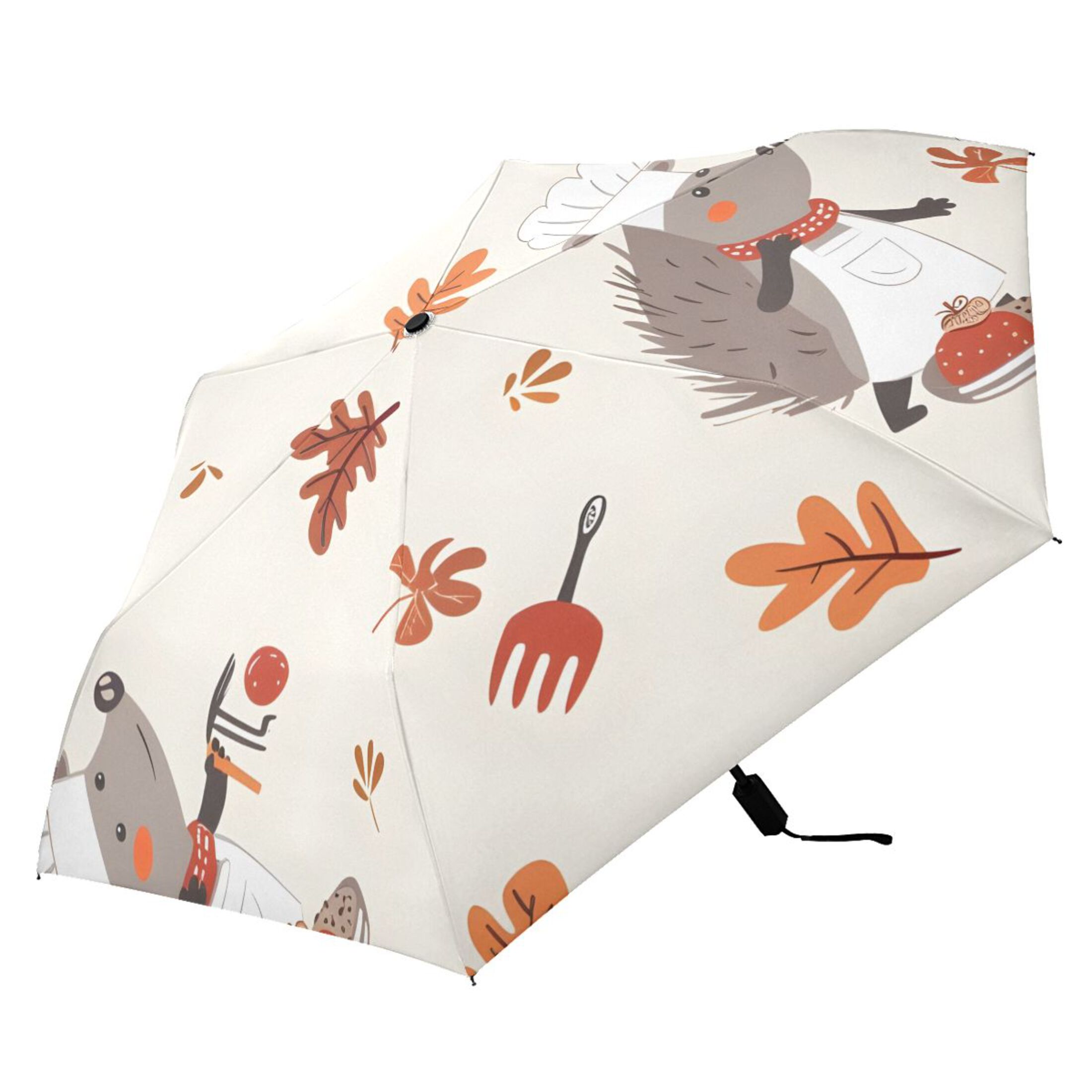 ALAZA Cute Chef Hedgehogs UPF 50+ Compact Folding Umbrella for Rain Travel Umbrella Packable