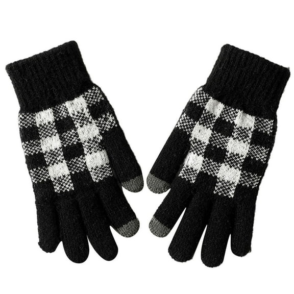 Hontri Gloves Mittens on Sale, Women's Winter Screen Gloves Thermal Knitted Gloves Elastic Cuffs Winter Texting Gloves for Men 1 Pair of Gloves Black