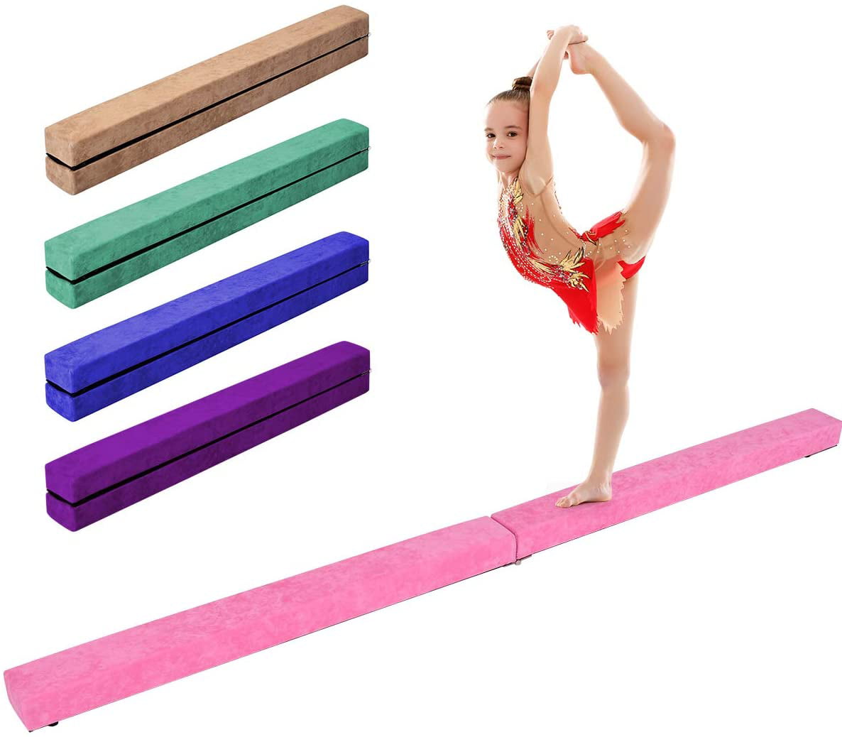 7FT Foldable Floor Balance Beam Balance Skill Training Gymnastics Coffee 