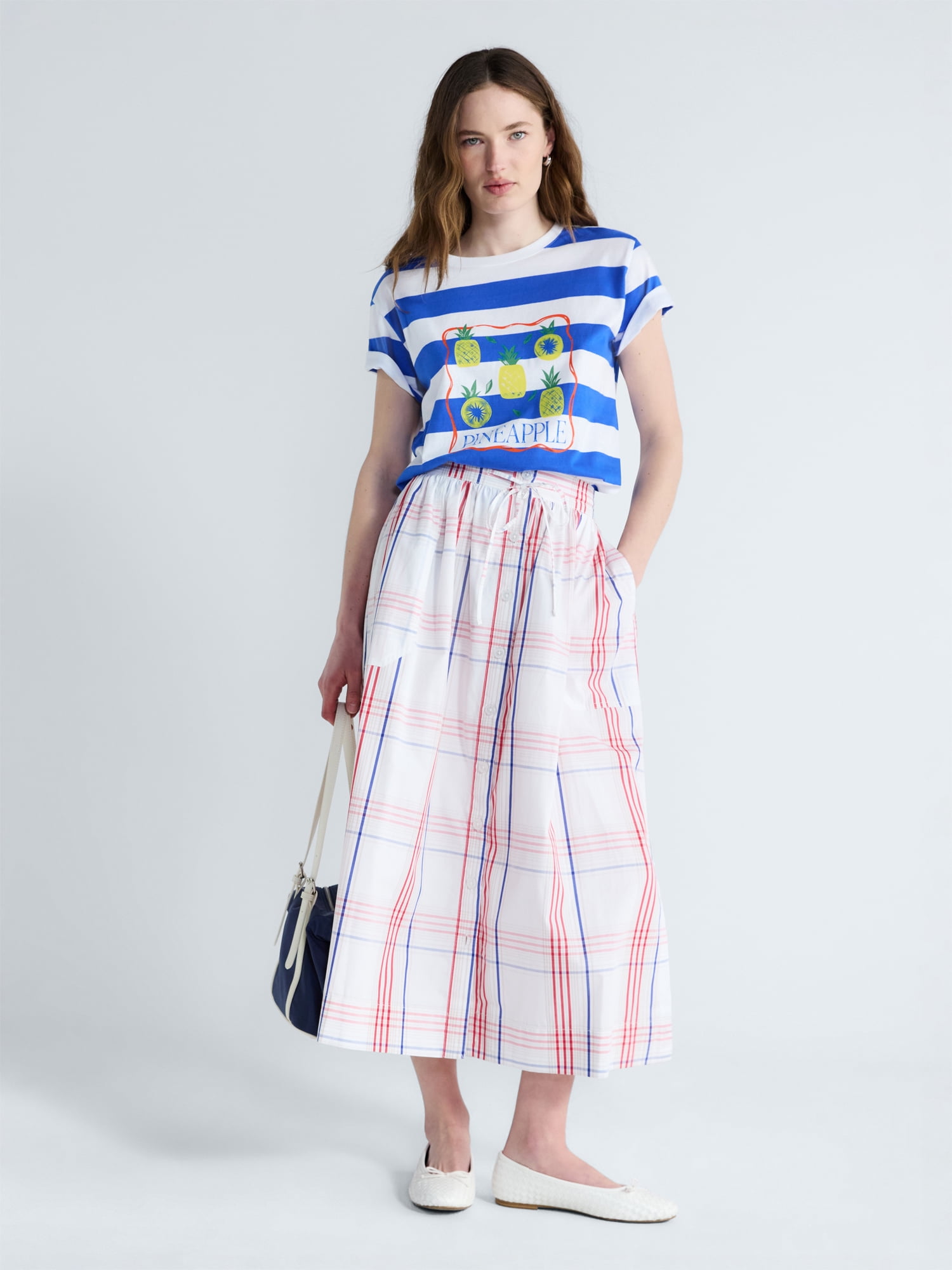 Free Assembly Women's and Women's Plus Button-Front Cotton Maxi Skirt, Sizes XS-4X