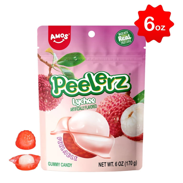 Lychee Amos Peelerz Gummy Lychee, Candy Bulk 6 oz Resealable Bag (1 Pack