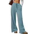 thumbnail image 3 of Women'S Wide Leg Ribbed Knit Pants Drawstring Waist Low Rise Casual Long Trousers L, 3 of 9