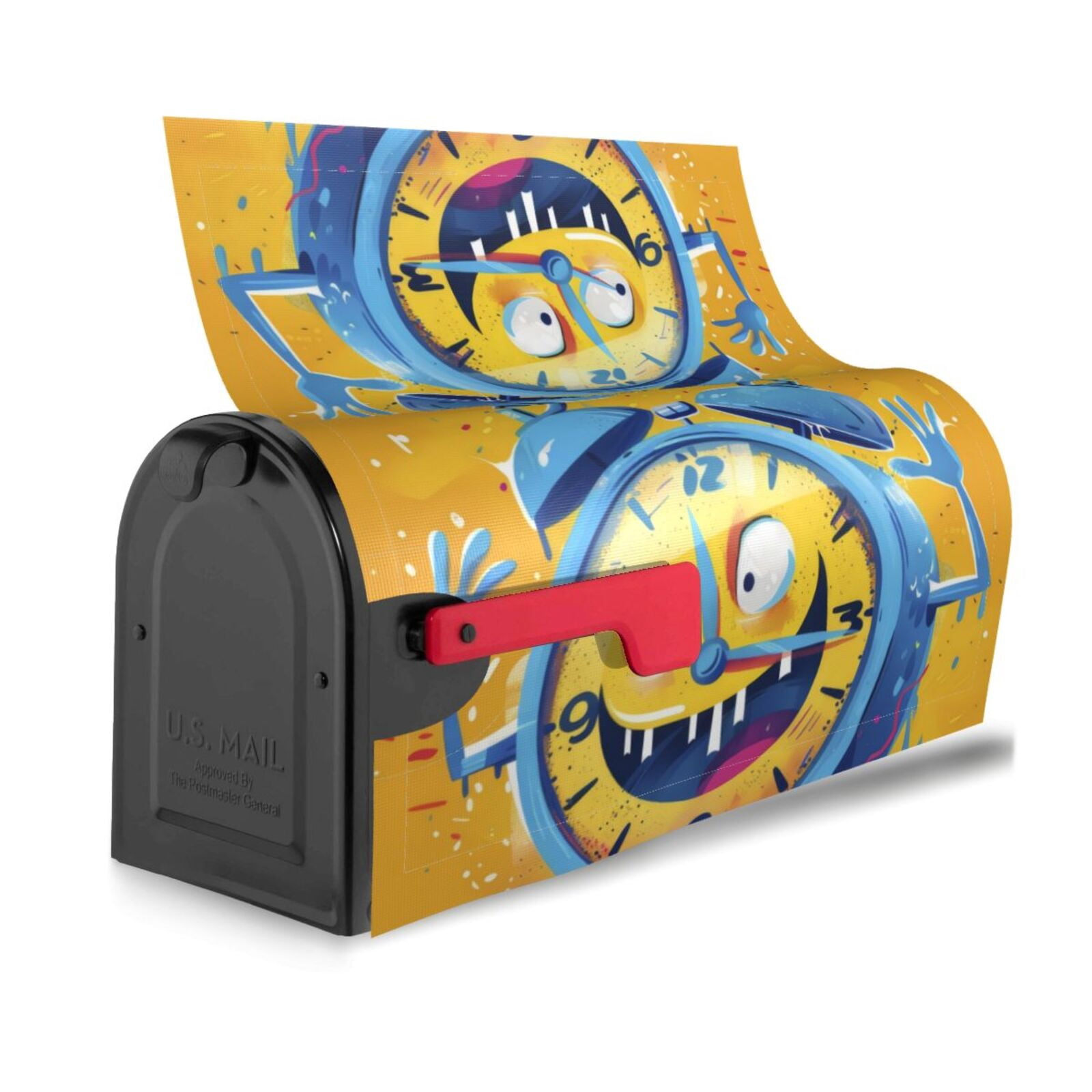 Naloa Funny Alarm Clock Illustration Mailbox Covers Magnetic Post Box Cover Post Letter Box Cover Garden Decor-25.5x21 in