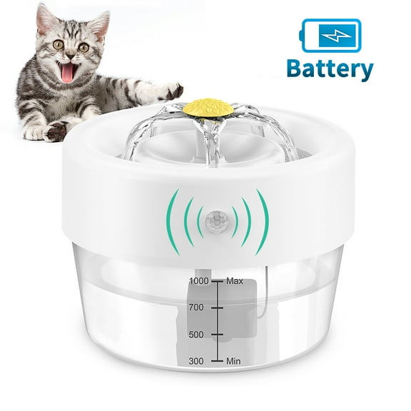 MASBRILL Cat Water Fountain, 1000mAh Battery, 1L Automatic Pet Drinking Fountain, White