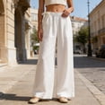 thumbnail image 2 of DHFJKG Womens High Waist Wide Leg Pants Summer Lightweight Elastic Waist Relaxed Fit Pleated Flowy Palazzo Beach Vacation Clothes Leisure Trousers, 2 of 5