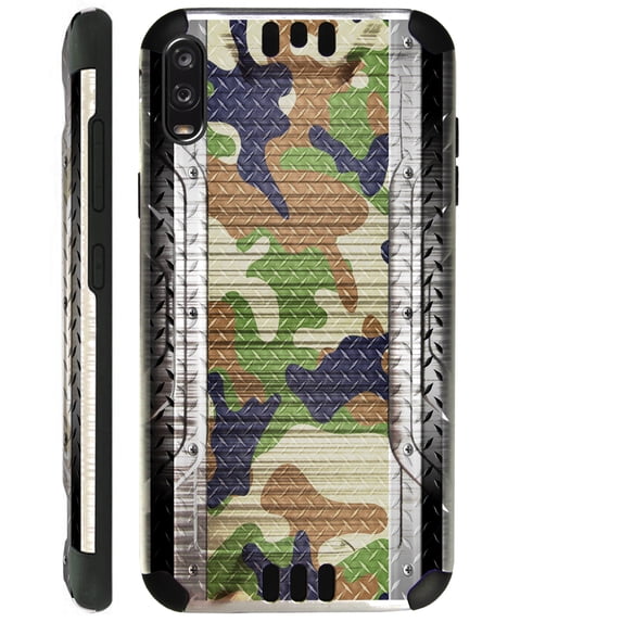 WORLD ACC Silver Guard Phone Case Compatible with TCL A2X Brushed Metal Texture Hybrid TPU Cover (Multi Camo Crosshatch)