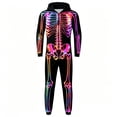 thumbnail image 2 of Krdevn Kids Halloween Rainbow Neon Skeleton Hooded Full Zip Jumpsuit Unisex Cosplay with Side Pockets 3-4 Years,Black, 2 of 4