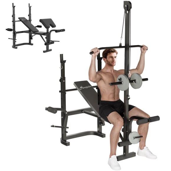 Soozier Multi-Exercise Incline or Flat Weight Bench with Bench Press Rack