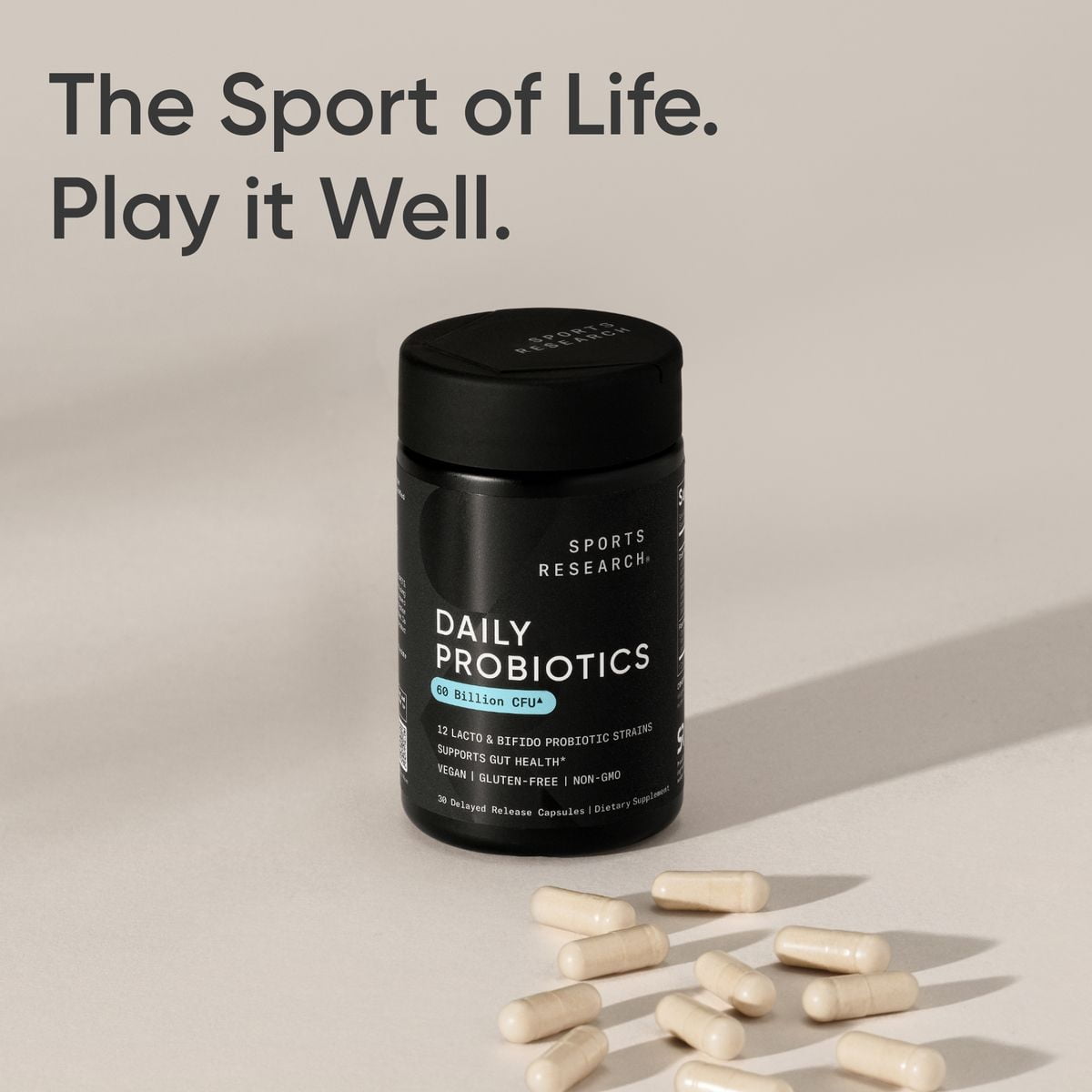 Sports Research® Daily Probiotics w/ Prebiotics 60 Billion CFU Vegan Gut & Digestive Health (30 Veggie Capsules)
