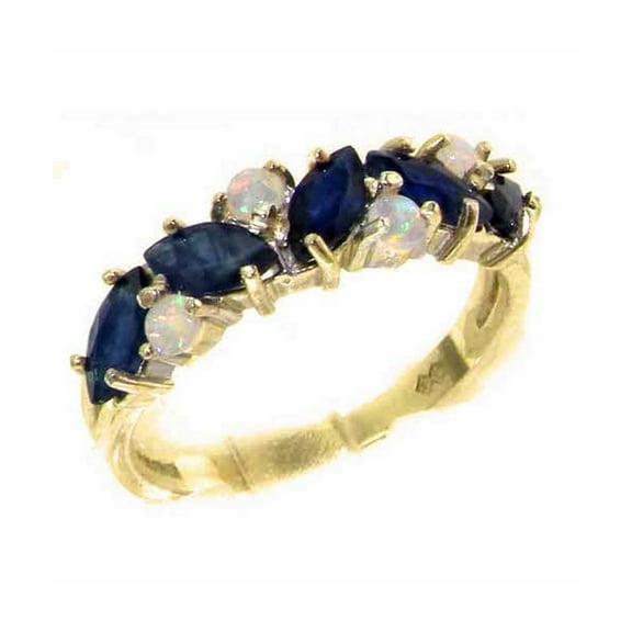 LBG British Made 10k Yellow Gold Natural Sapphire & Opal Womens Eternity Ring - 33 size options