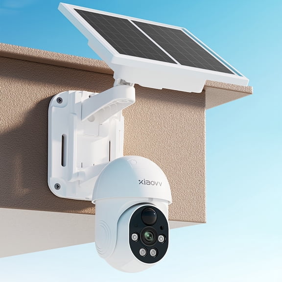 XIAOVV P6 Outdoor Wireless WiFi Security Camera, Surveillance CCTV with Solar Panel, App Control & Wall-Mountable