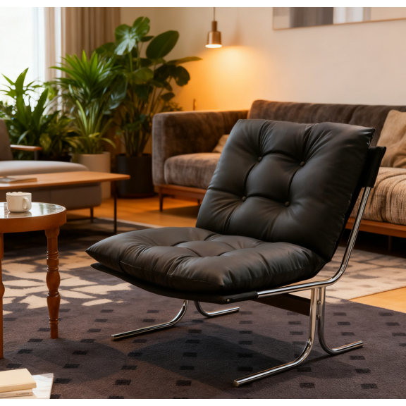 Generic Leather Armchair - High Back Accent Chair - Black (1pc)