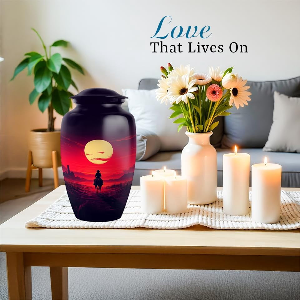 Cowboy Cremation Urn, Western Memorial Urns For Ashes Adult Male, Horseback Tribute Cremation Urn For Human Ash, Cremation Urns For Ashes Adult Female, Size 6 Inch 1pcs