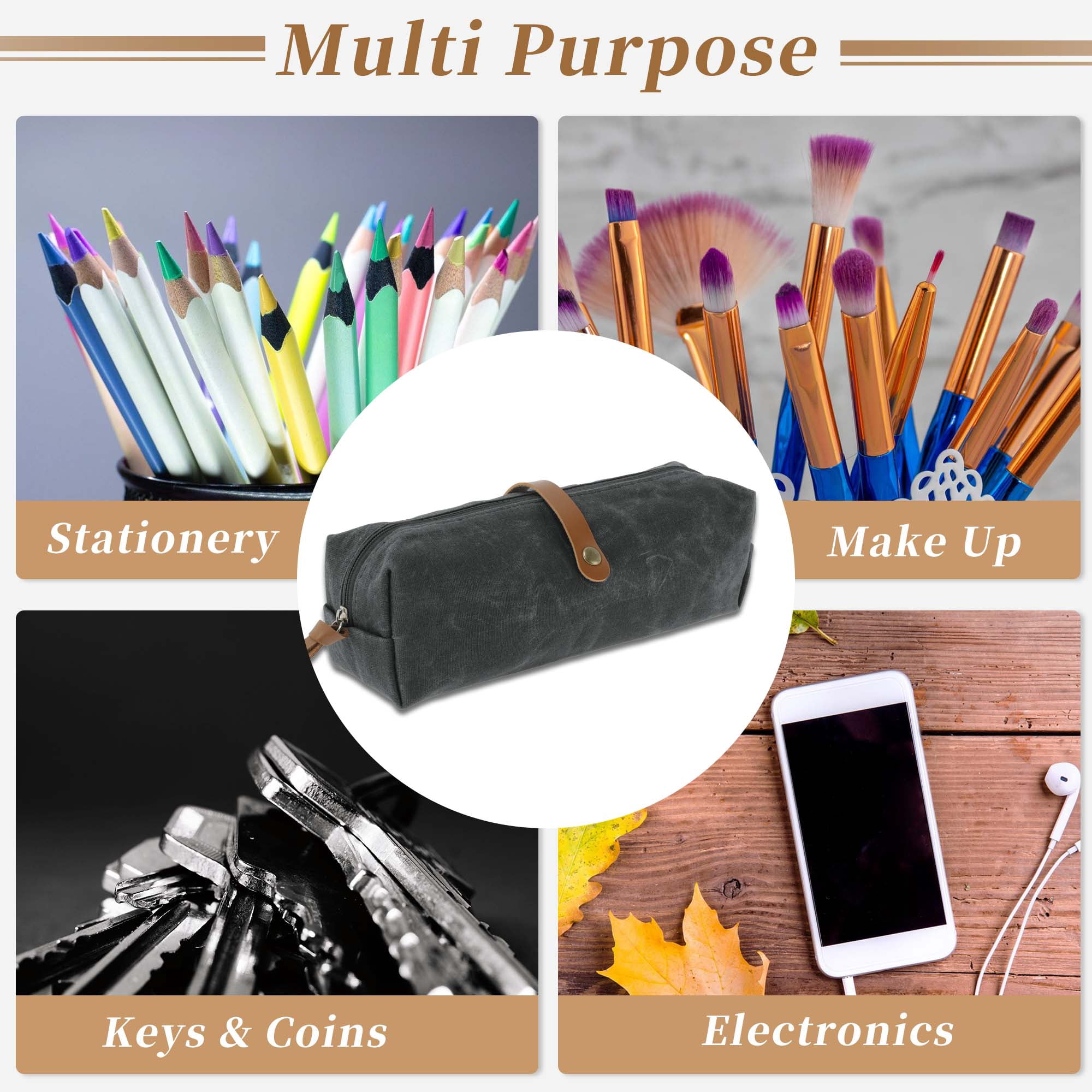 Unique Bargains Waxed Style Aesthetic Pen Bag Organizer Gray