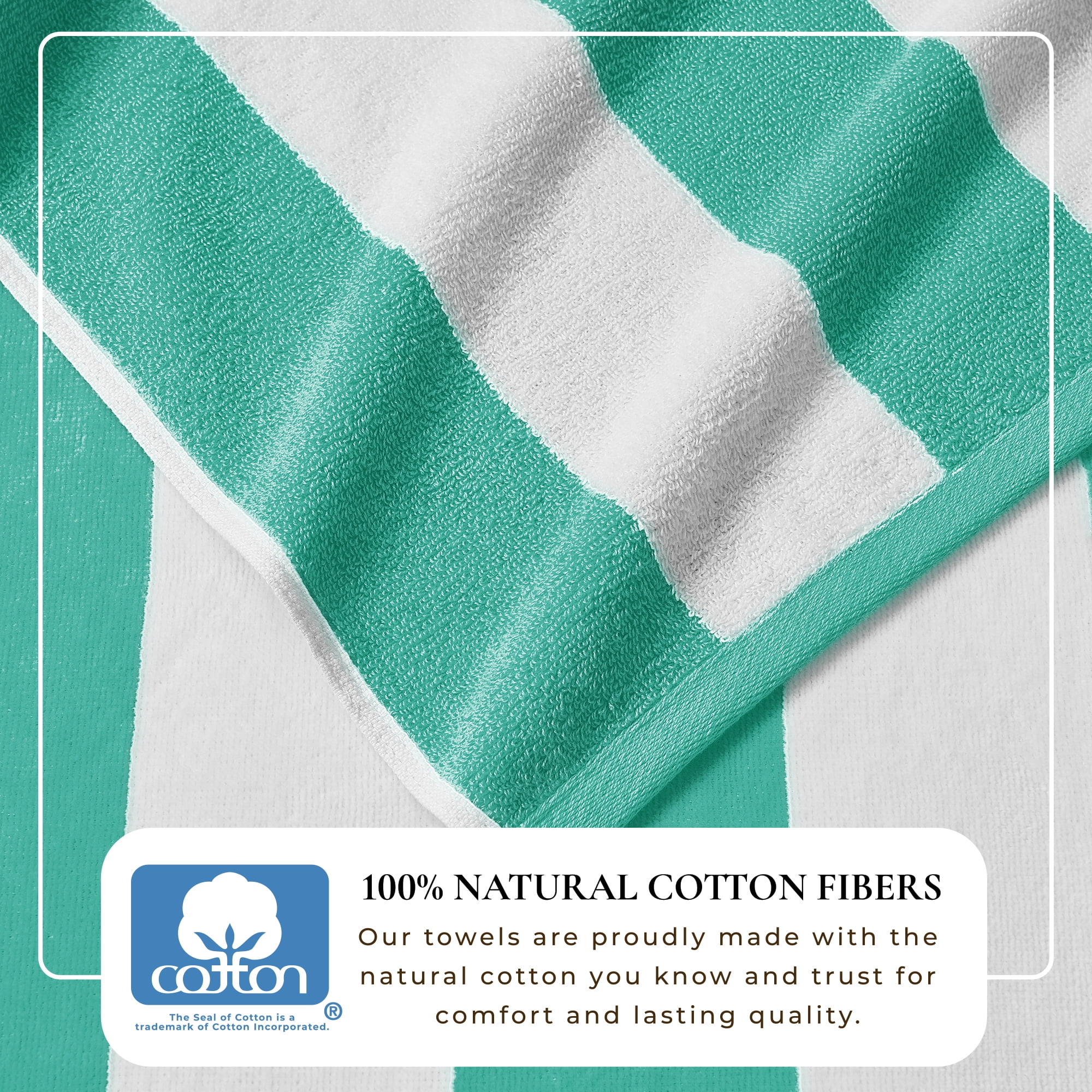 100% Cotton Cabana Striped Oversized Beach & Pool Towels (35" x 70", Teal)
