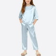 thumbnail image 2 of asjyhkr Satin Loungewear Sets for Boys Girls 3/4 Sleeve Pullover Tshirt Casual Pants Classic Homewear Fall Outfits(7-8 Years,Light Blue), 2 of 5