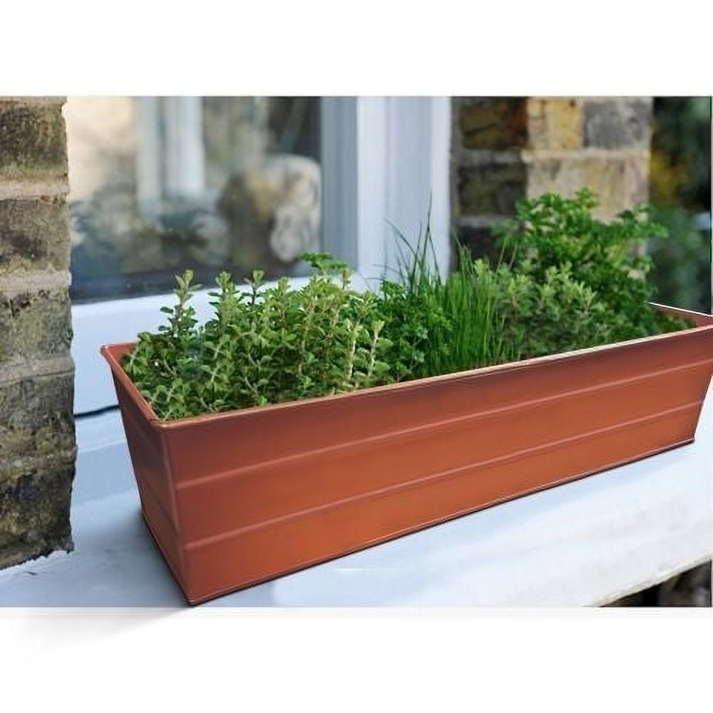 Rectangular Metal Flower Planter Box with Embossed Line Design, Small, Copper- Saltoro Sherpi