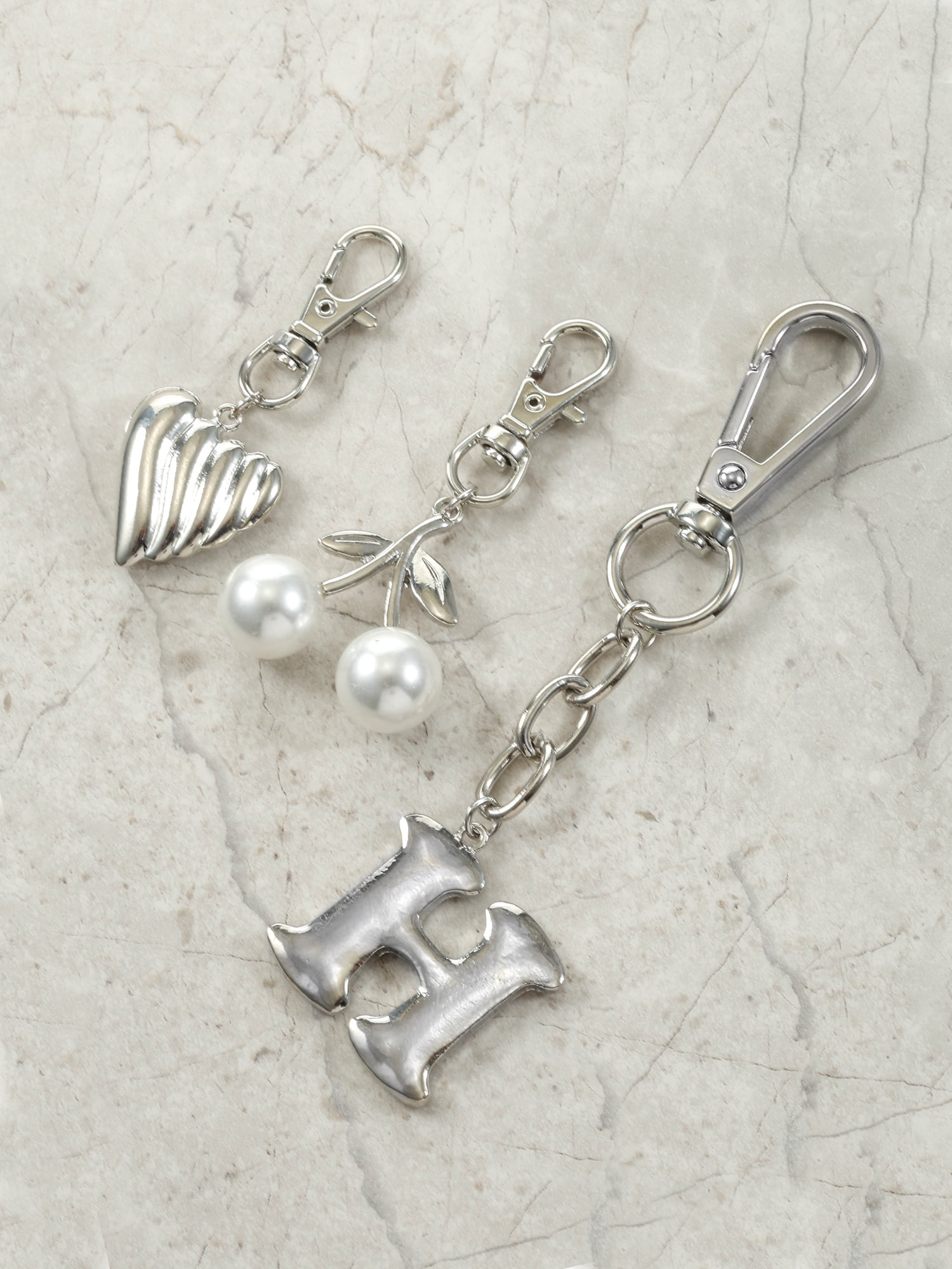 Time and Tru Silvertone Initial Letter Bag Charm Set, 3 Pieces, Letter H
